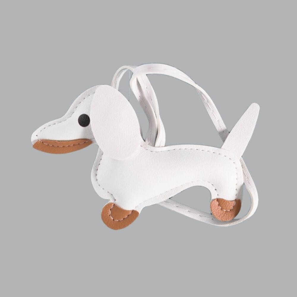 Dachshund Bag Charm Keychain Faux Leather Dog Mom Y2K Cottagecore White NWT - Picture 3 of 9